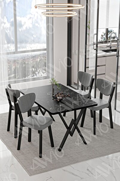 AVVİO Pedra ELMA Sandalye 80x120 Yemek Masası Mutfak Masası 4 Kişilik Masa Sandalye Takımı