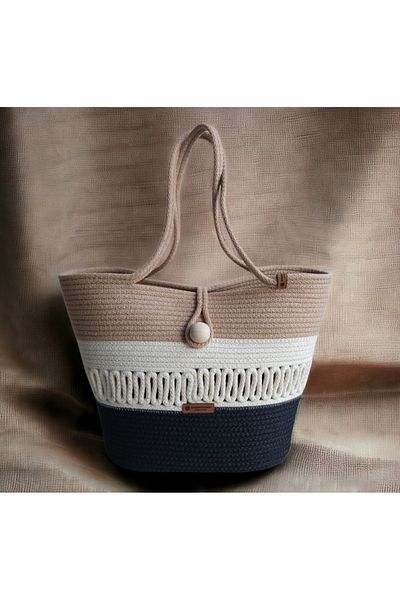 HandmadeSNM Ψάθινη χειροποίητη τσάντα παραλίας - Τσάντα μανίκι και ντιζάιν