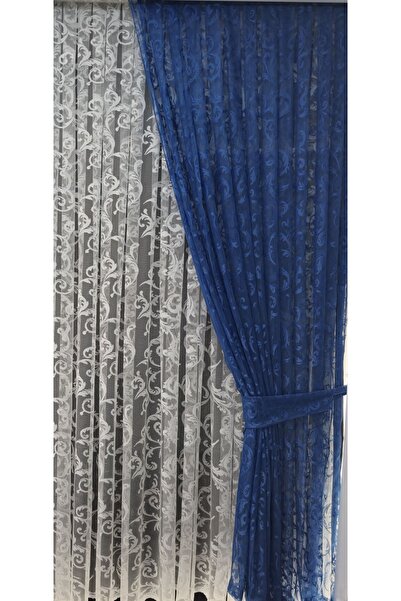 Art Perde Κουρτίνα φόντου από τούλι με μοτίβο σκούρο μπλε κισσό - Μοντέλο με 2 κορδόνια