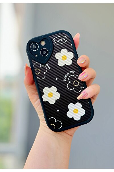 MİRAZ TASARIM حافظة آيفون 13 بنمط ديزي أسود