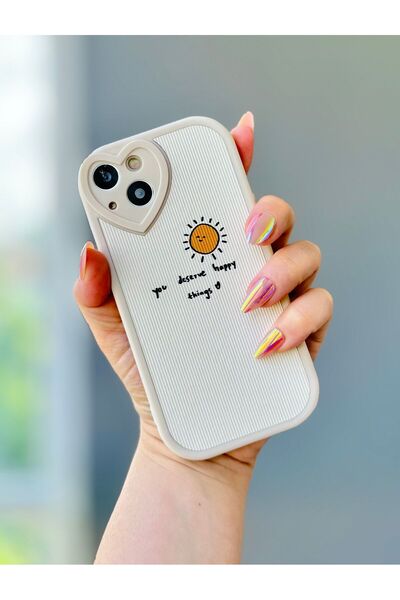 MİRAZ TASARIM حافظة آيفون 13 بتفاصيل قلب وتفاصيل نصية وشمس