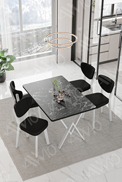 AVVİO Senta Beyaz Elma Sandalye 80x120 Yemek Masası Mutfak Masası 4 Kişilik Masa Sandalye Takımı