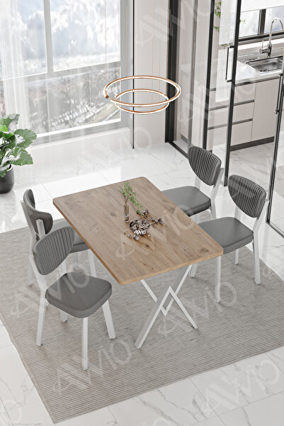 AVVİO Lionel Beyaz Elma Sandalye 80x120 Yemek Masası Mutfak Masası 4 Kişilik ...