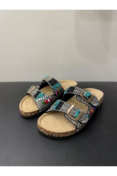 Guja Double Buckle Stoned Women's Cork Slippers
