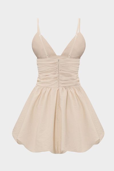 Açelya Okcu Women's Mini Balloon Dress with Straps and Drape Detail