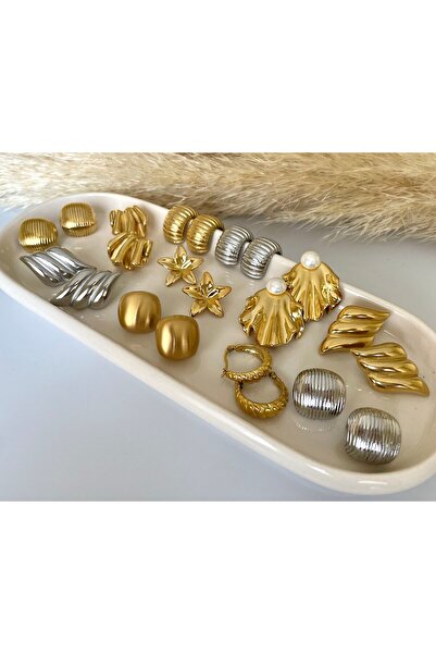 nerora أقراط ذهبية اللون غير متماثلة متموجة من الفولاذ المقاوم للتشويه