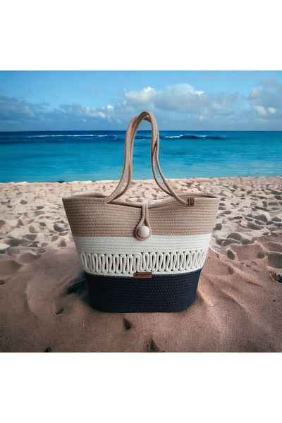 HandmadeSNM Ψάθινη χειροποίητη τσάντα παραλίας - Τσάντα μανίκι και ντιζάιν