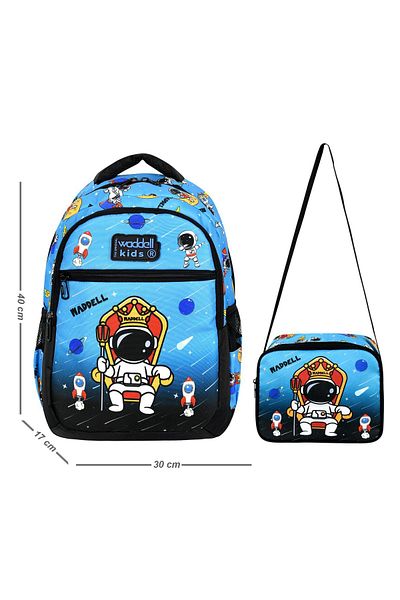 Waddell Rucsac și cutie de prânz pentru băieți pentru școala primară - model astronaut albastru