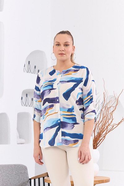 Imagine Giyim Patterned Viscose Blouse - The Name of Elegance and Comfort, Plus Size, Buttoned