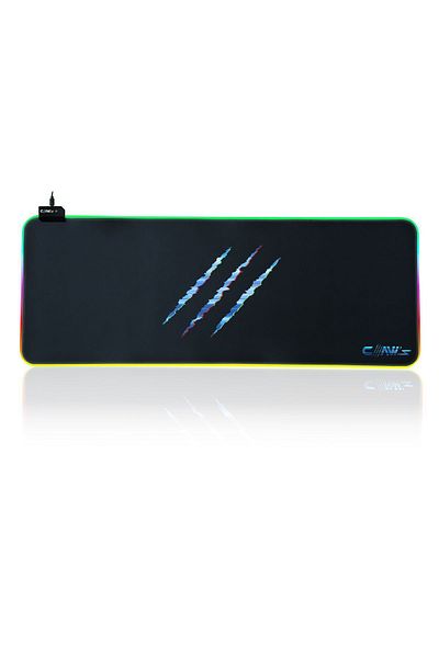 Claws Claw's Raptor 80X30CM سطح من الألياف الدقيقة / أرضية مطاطية مضادة للانزلاق 360° لوحة ماوس مقاس XL بخياطة RGB - أسود