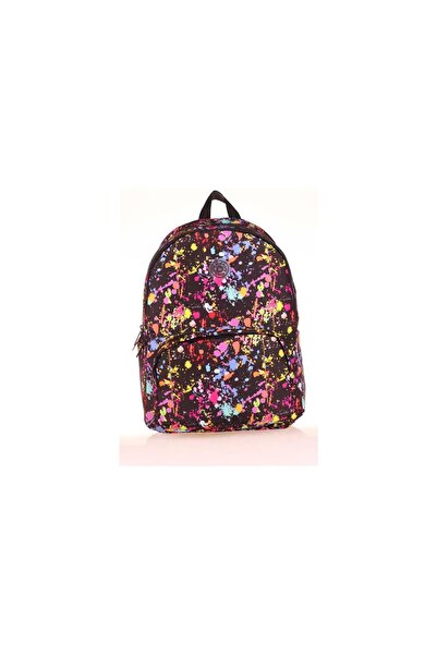 KAUKKO Rucsac curcubeu Rucsac școlar negru în culori de acuarelă