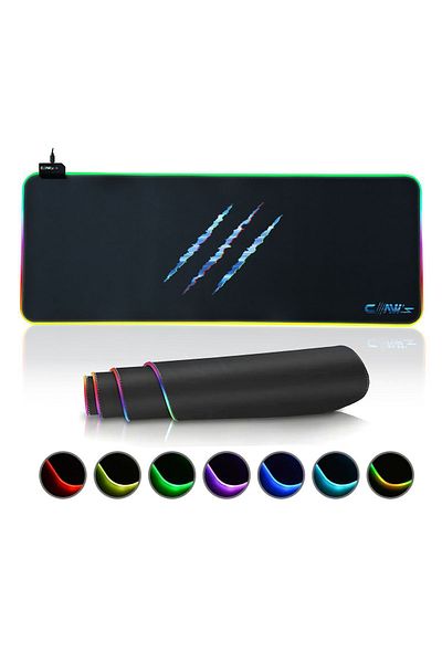 Claws Claw's Raptor 80X30CM سطح من الألياف الدقيقة / أرضية مطاطية مضادة للانزلاق 360° لوحة ماوس مقاس XL بخياطة RGB - أسود