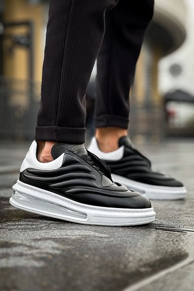 BZ Moda Pantofi pentru bărbați cu talpă ortopedică Sollıevo B299 - piele casual negru/alb CBT