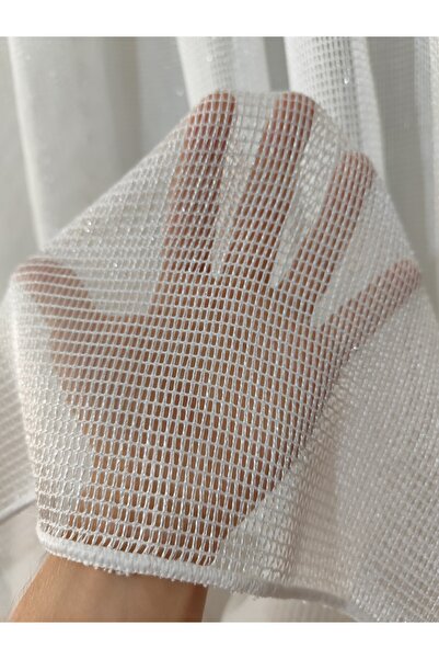 MebelPort Curtain Lüks Çelik Döner Tül beyaz şeffaf simli (1x3 sık pileli)