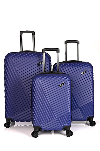 DERİEND Deriend Unisex 3'Lü Valiz Seti Koyu Mavi