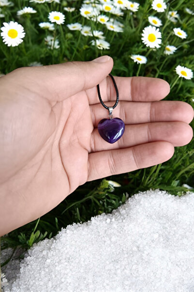 MGA DOĞAL TAŞ Mor Akik Kolye Kalpli Kolye Hediyelik Eşya Sevgili Kolye Sevgiliye Özel Hediye Kalpli Kolye
