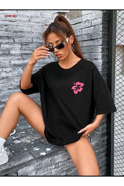 Pink Sky Unisex Oversize Crew Neck Floral T-Shirt