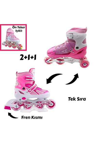 YILDIRIM OYUNCAK زلاجات أطفال مضيئة قابلة للتعديل 2+1+1 - صف واحد مع عجلات سي...