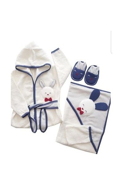 Gaye Bebe Baby Boy White Embroidered Towel Bathrobe Set