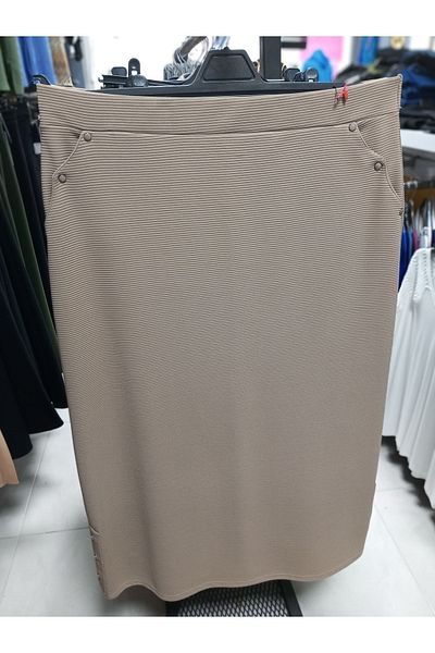 AKŞEN GİYİM Large Size Ankle Length Ottoman Fabric Pencil Skirt with Side and Pockets with Staple Detail
