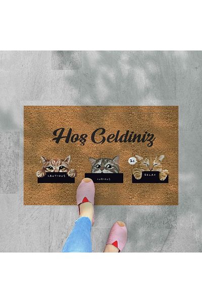 M&H Quality Welcome Written Themed - Decorative Door Mat with Cat, Outdoor and Indoor