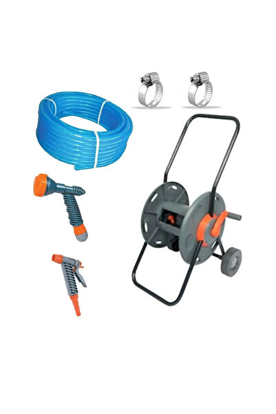 Toptancı Amca Üzümcü Hortum Sarma Makara Arabası Fıskiye Lens Tabanca 50 m Örgülü Bahçe Hortumu Seti