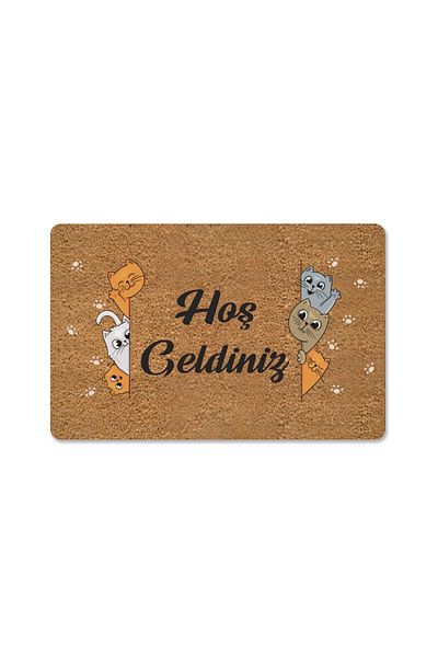 M&H Quality Welcome Written Themed - Decorative Door Mat with Cat, Outdoor and Indoor