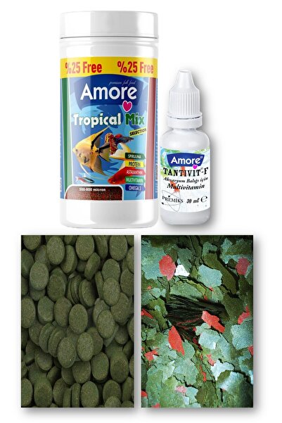AMORE Tropical Mix Granules 125 ml, Spirulina 12-Tablet, Sera Flora 30gr Pul ...
