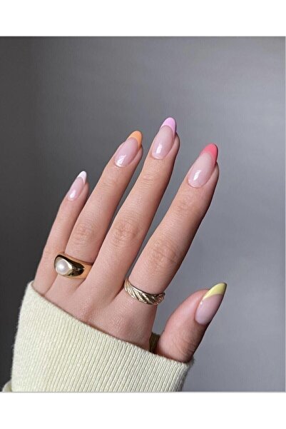 ZERDÜNYA Badem Model Nude Renkli French 20'li Takma Tırnak