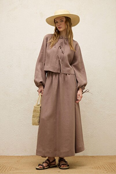 Manuka BOL KESİM KETEN ETEK GÜL KURUSU