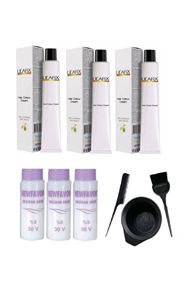 Lilafix 8.33 Kahve Köpüğü 3'lü Krem Tüp Boya - 60 Ml (3 Adet Sıvı) + Boyama Seti