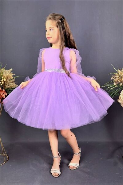 ABİYEKİDS Παιδικό βραδινό φόρεμα λιλά με φτερά αγγέλου Φόρεμα γενεθλίων 23 Απριλίου ABY895