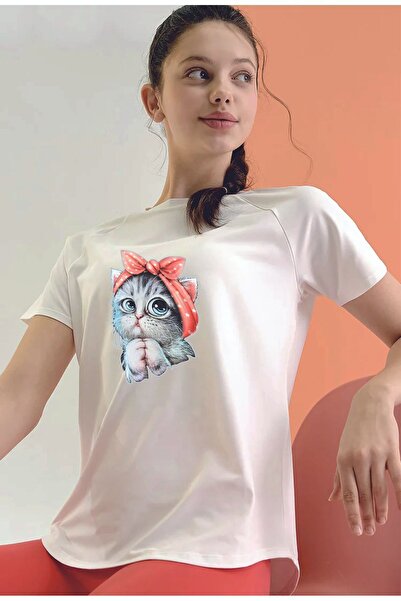 viptasarımtshirt تي شيرت نسائي أسود لطيف بطبعة قطة صغيرة