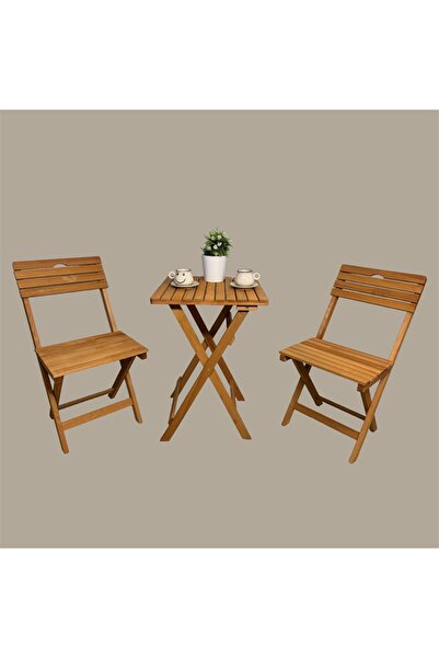 MİS DEKOR Ahşap Balkon Bahçe Mutfak 3'lü Bistro Set 2 Sandalye 1 Masa Takım
