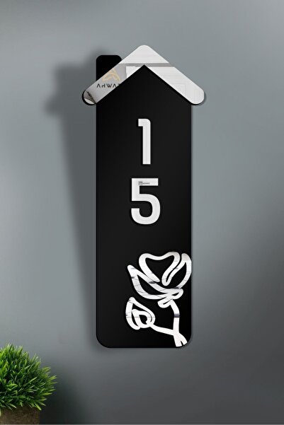 AHWART Număr de ușă decorativ din lemn și plexiglas cu motiv floral - Nr.:15