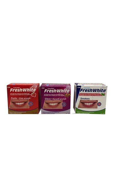 Fresh White Fresh White Tooth Powder with Clove Flavor / Smokers / Strawberry Flavor 50 gr Set of 3