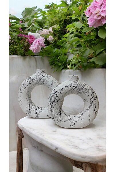 Porselian Vază boemă, realizată manual, simplă, decorativă, modernă, cu 2 inele