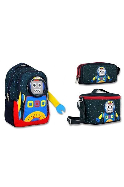 ÜMİT ÇANTA Cennec Navy Blue Robot Primary School Backpack Set - Boy