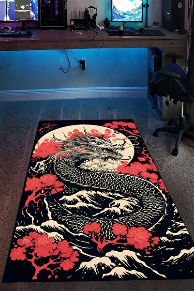 Alpacarpet Kaymaz Taban Makinede Yıkanabilir Anime Ejderha Desenli Gaming Oyu...