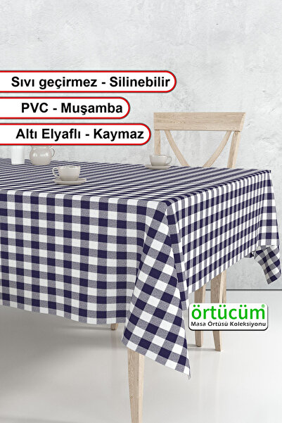 Örtücüm Mavi Beyaz Pötikare Pvc Astarlı Muşamba Silinebilir Leke Tutmaz Mutfa...