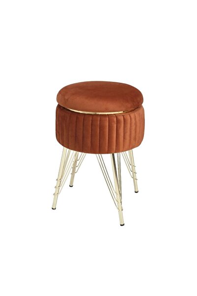 Sare Home Bianco Metal Ayaklı Sehpalı Puf Altın Turuncu (GOLD ORANGE)