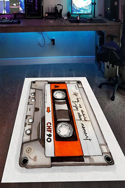 Alpacarpet Kaymaz Taban Makinede Yıkanabilir Müzik Kaset Desenli Oyuncu Gamer...