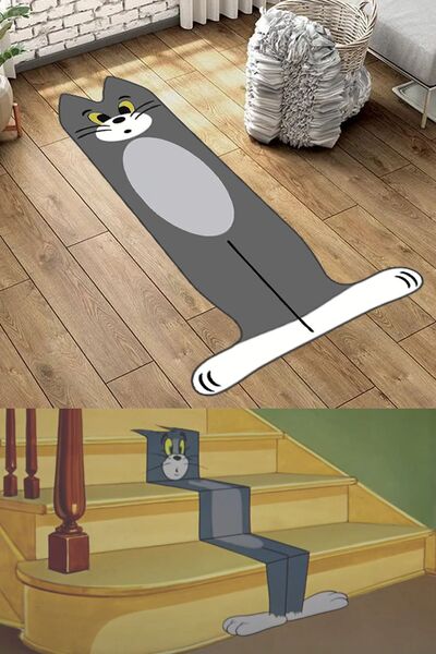 Alpacarpet Kaymaz Taban Lazer Kesim Kedi Tom ve Jerry Oyuncu Gamer Genç Odası...