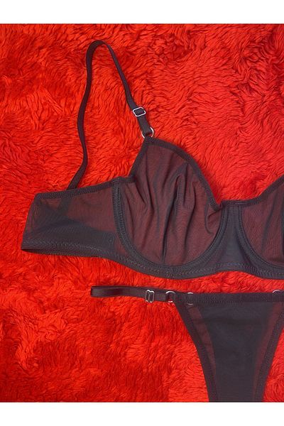 KİVİK WOMEN'S BLACK BALENED STYLISH TULLE BRA SET
