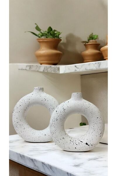 Porselian Vază boemă, realizată manual, simplă, decorativă, modernă, cu 2 inele