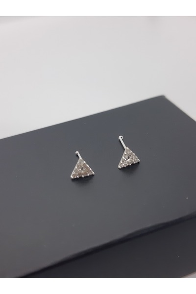 Set 925 Ayar Gümüş ( 2 ADET ) Zirkon Taşlı ''ÜÇGEN'' Hızma ( 5 mm )