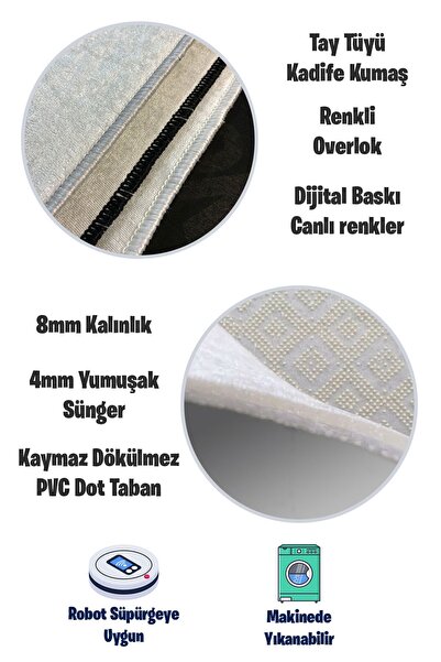 Alpacarpet Kaymaz Taban Makinede Yıkanabilir Dekoratif Vintage Kilim Desenli Salon Oturma Odası Halısı