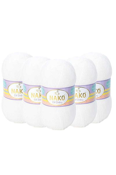 NAKO 5 Pieces Nako Elit Baby - Anti Pilling White Hand Knitting Yarn - 208