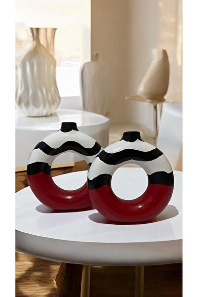 Porselian Vază boemă decorativă modernă din 2 piese, realizată manual, cu model zebră