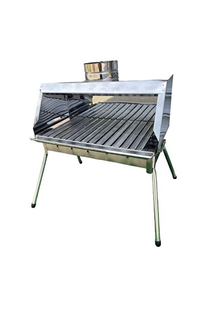 TOPSÖKEN Paslanmaz Kömürlü Mangal 28 x 55 Cm Maksi Bacalı